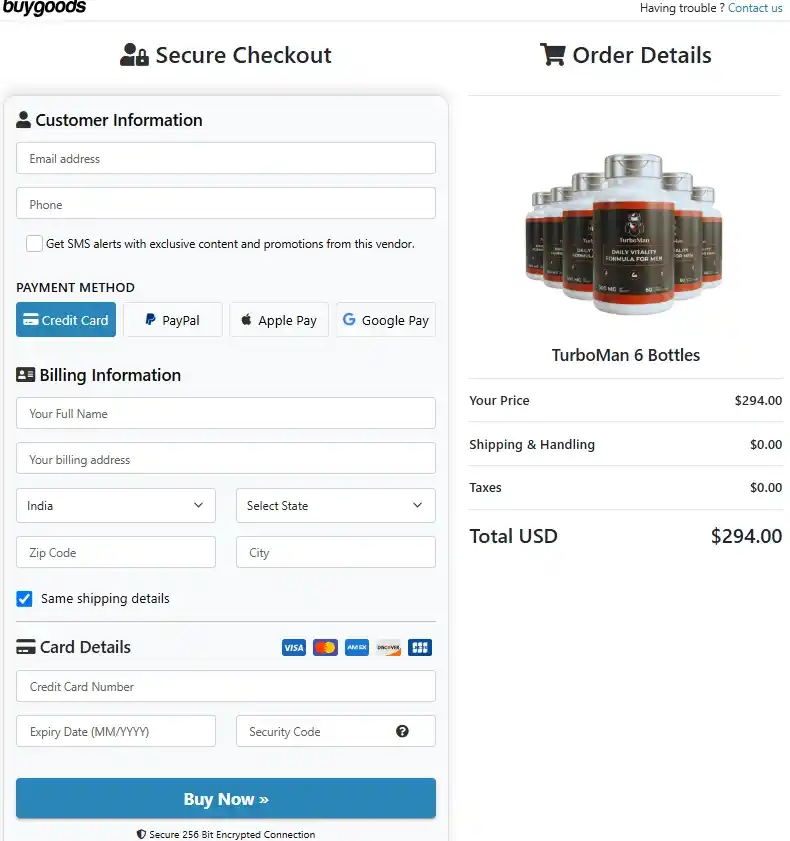 TurboMan TurboMan Order Page